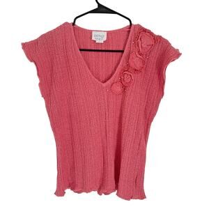 Y2K Knit Top M Floral Appliqué‎ Silk Linen Festival Fairy Coquette Cottage Boho